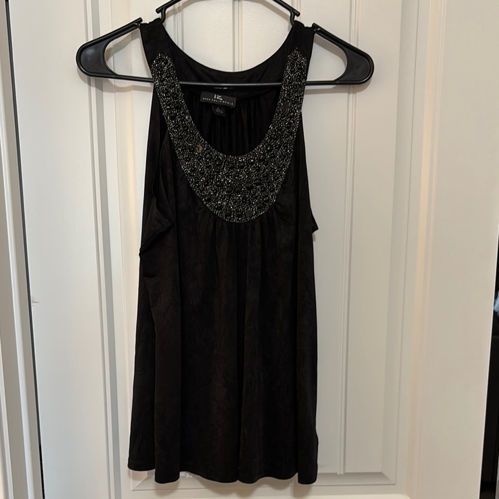 IZ Byer Elegant Black Beaded Women's Top